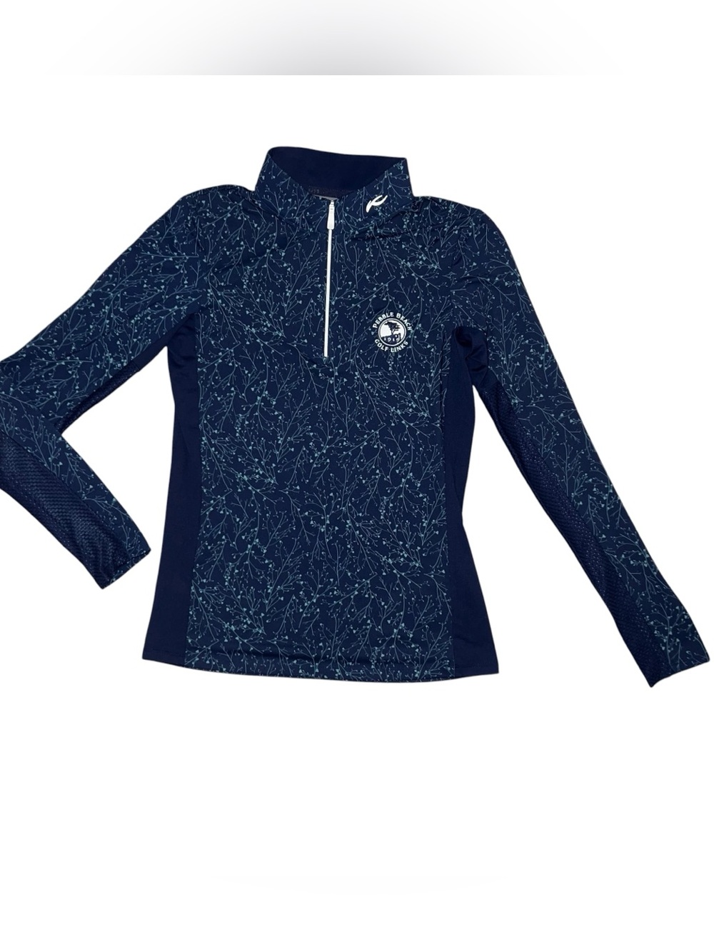 KJUS Women’s Navy Blue Patterned Quarter-Zip Sun Shirt Pebble Beach Logo XS
